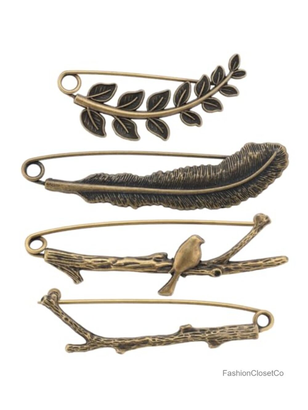 SUNNYCLUE Vintage Lapel Pins 8pcs Antique Bronze Brooches Leaf Feather Bird